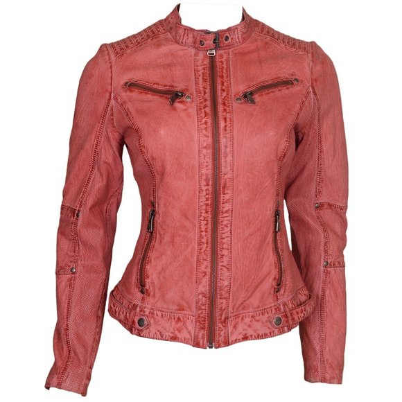Women's Leather Pink Biker Jacket